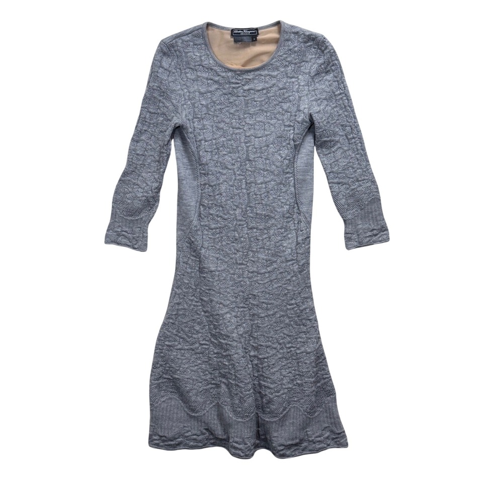 Salvatore Ferragamo‎ Knit Dress Textured Midi Long Sleeve Made in Italy S